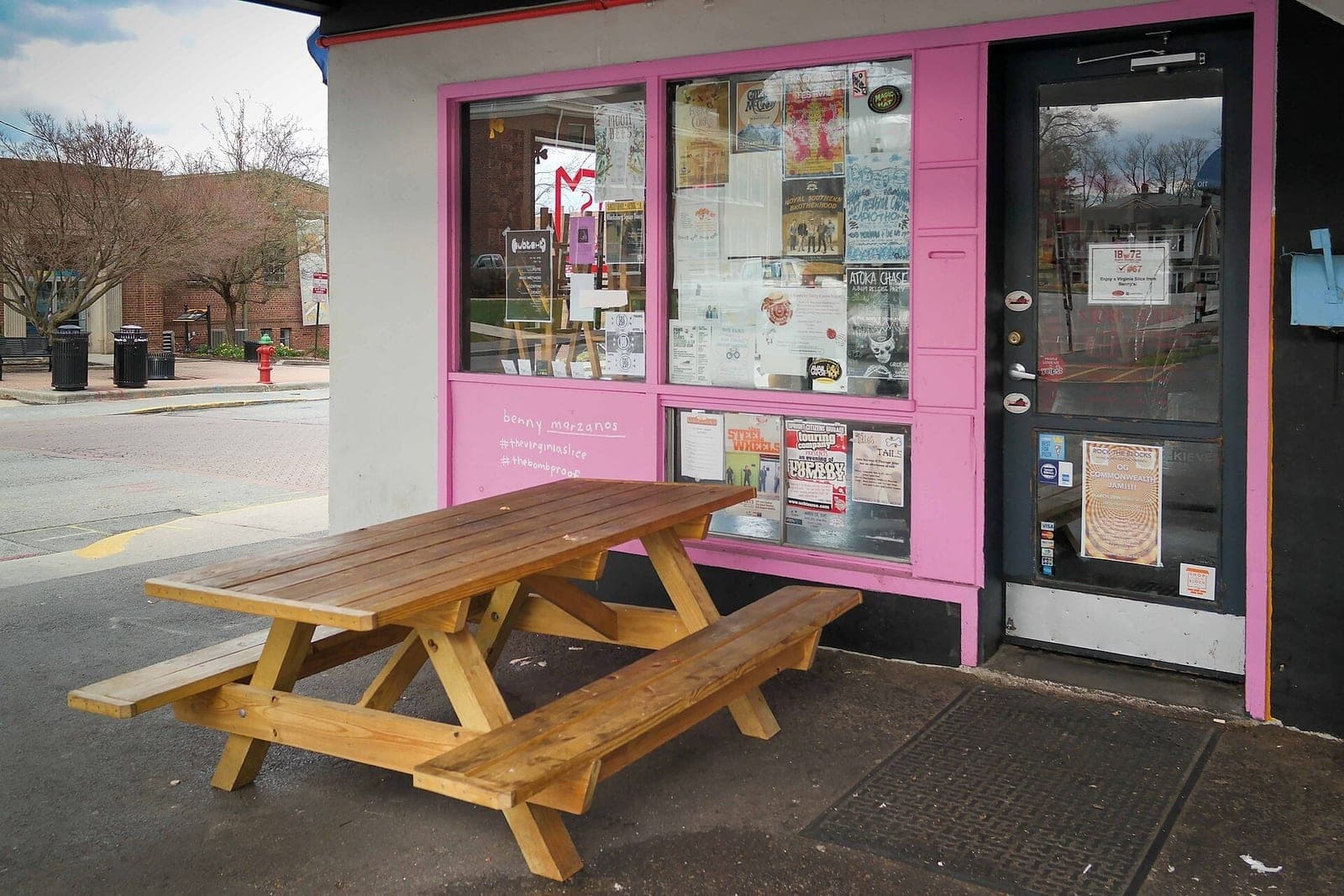 The storefront, picnic table and all